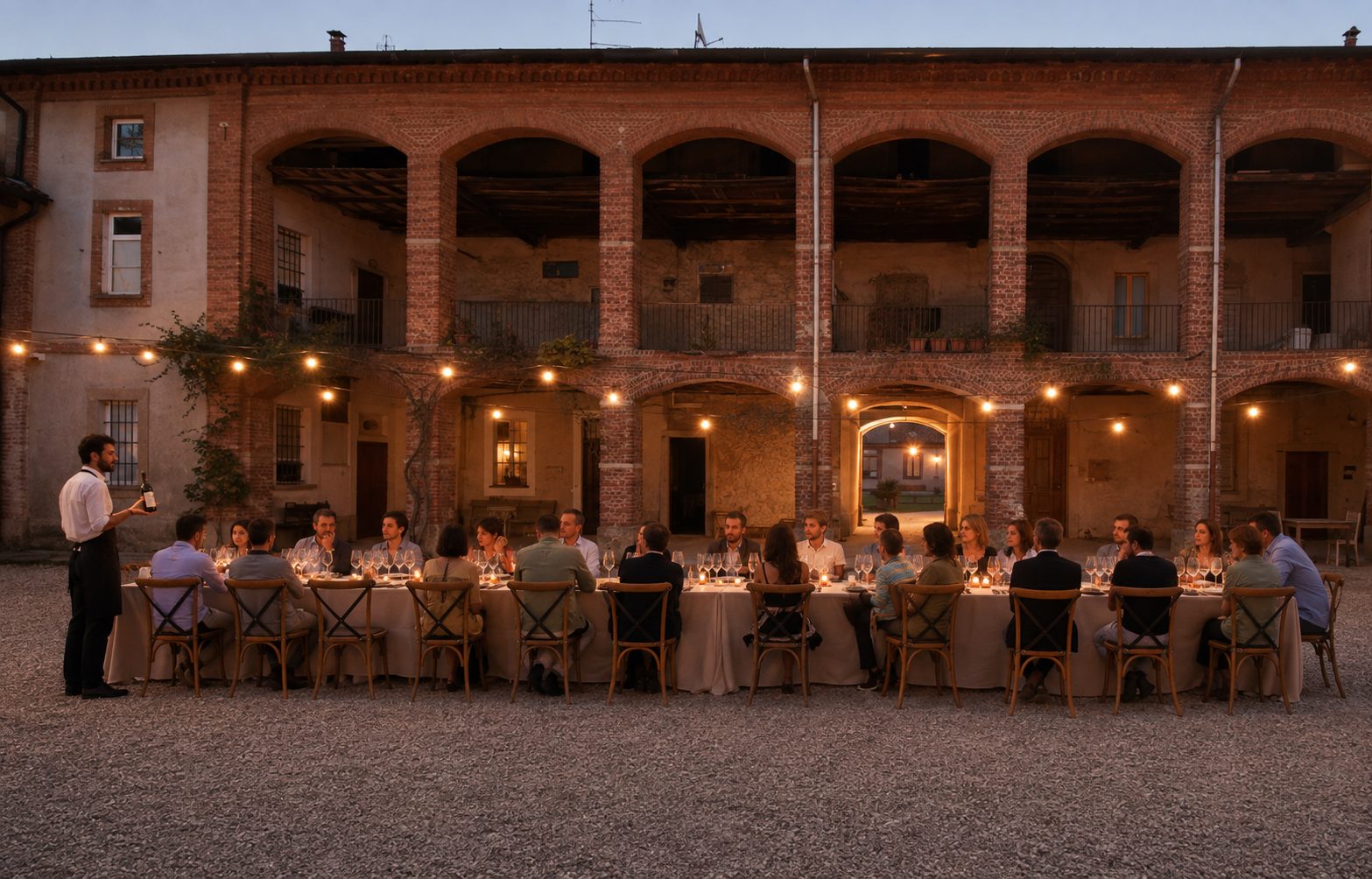 La tavolata della Cena con il produttore nella Curt del Martell